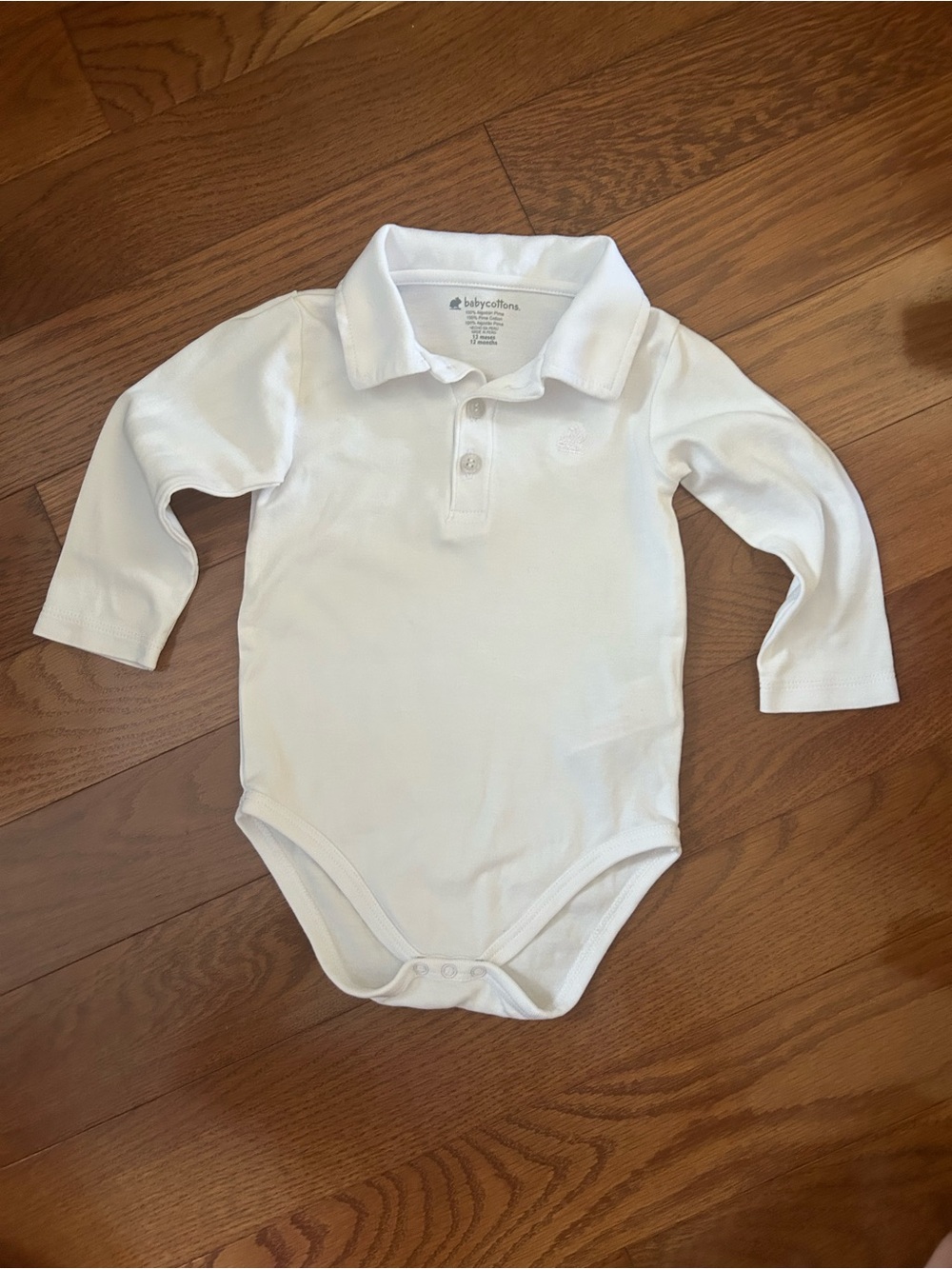 Babycottons White 100% Pima Cotton Long-Sleeve Polo Bodysuit 12M